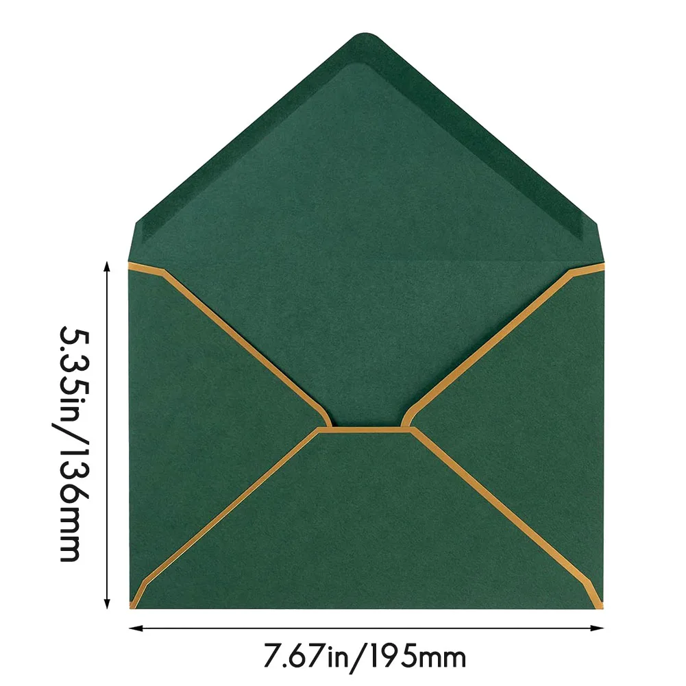 ADP-100 Pack A7 Envelopes 5 x 7 Card Envelopes V Flap Envelopes with Gold Borders for Gift Cards, Invitations,(Dark Green)