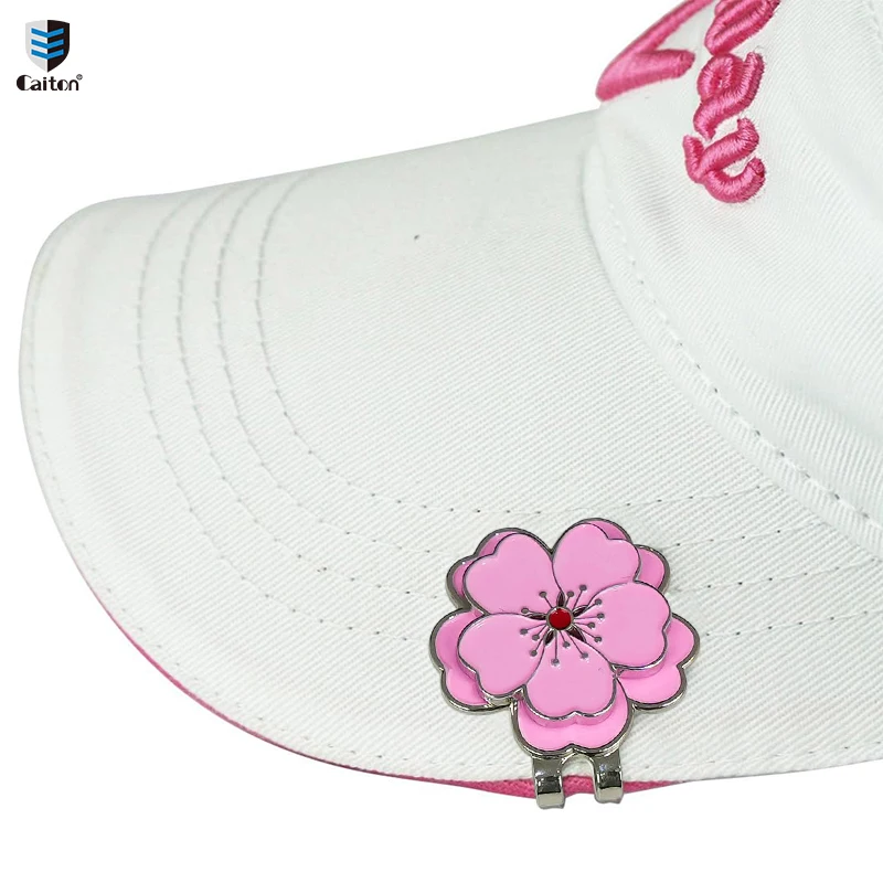 Caiton Golf Hat Clip with Pink Flower and Golf Mark - Rust-Resistant, Durable, - Perfect Gift for Golfers-Golf accessories