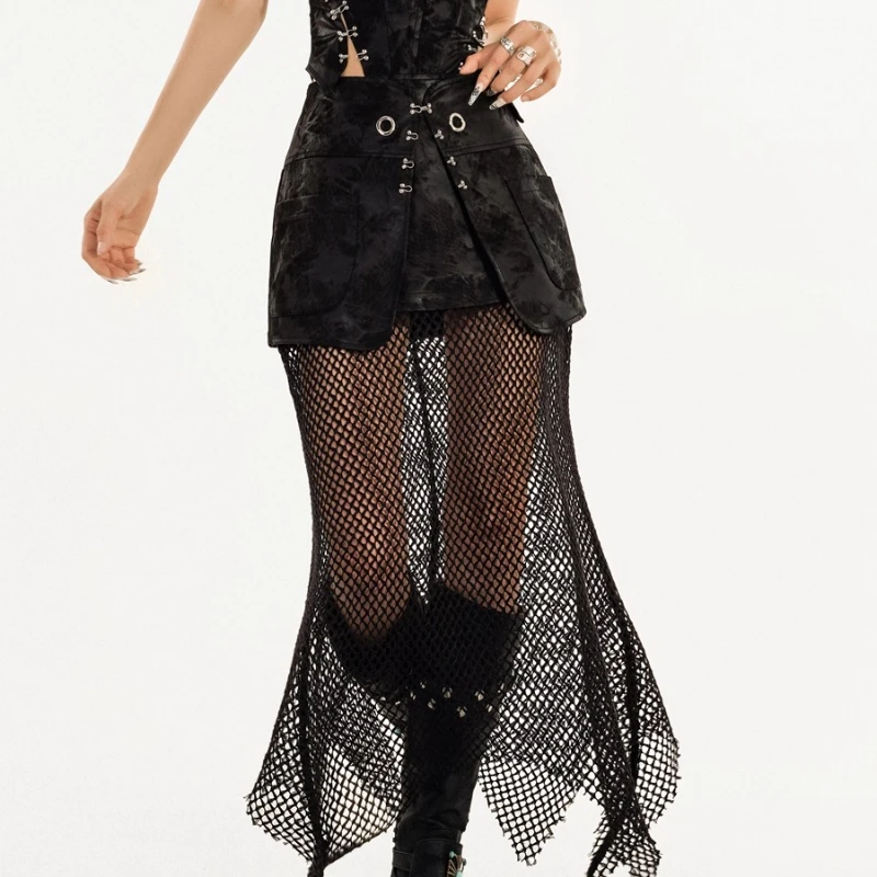 Original Gothic Design Halloween Costume 2025 Autumn New Sweet Cool Mesh Hollow Street Sexy Hot Girl Short Skirts Sets Ladies