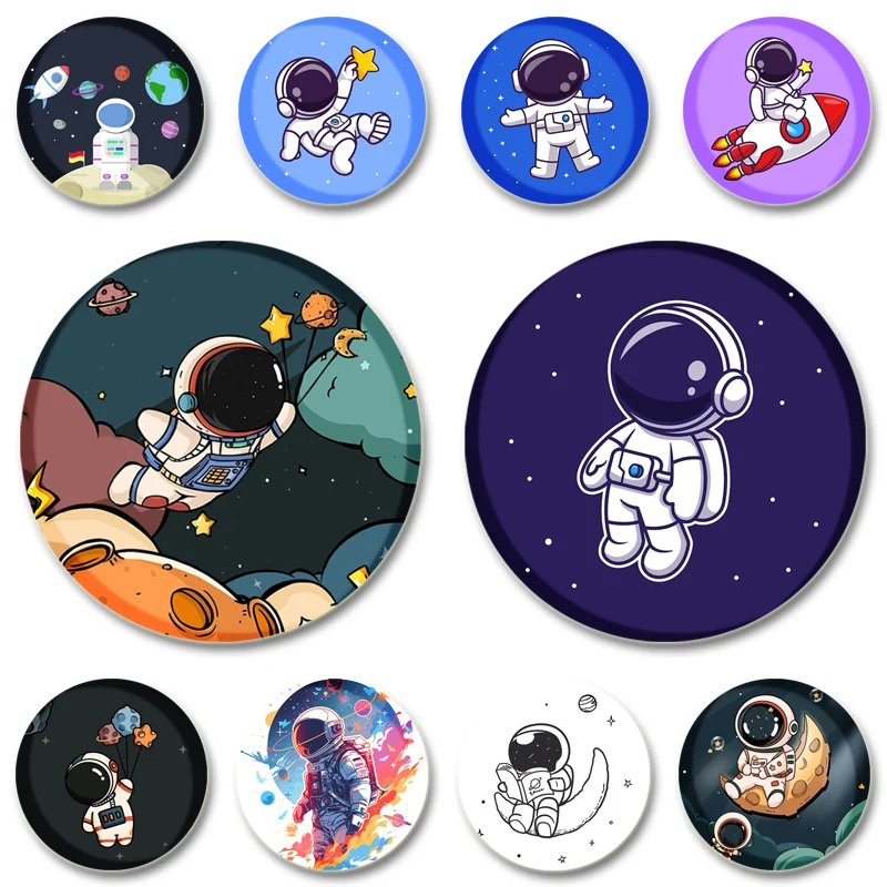 32/44mm Cartoon Astronaut Brooches Cute Creative Badge Handmade Plastic Enamel Pins for Clothes Hat Jewelry Backpack Accessories
