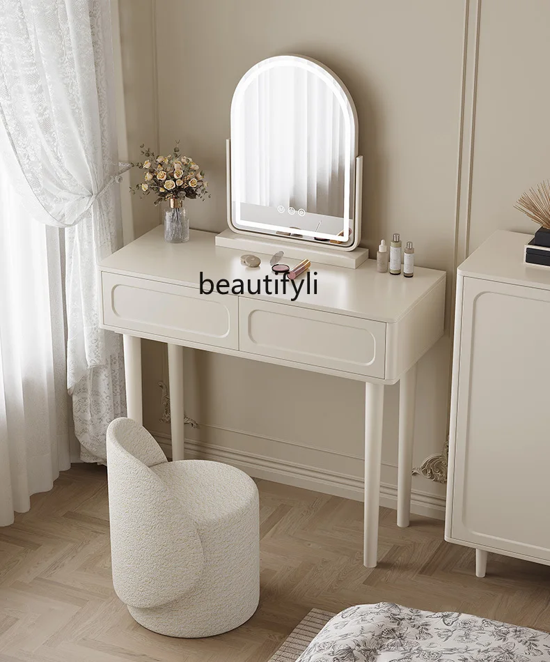 French Cream Style Dressing Table Small Apartment Bedroom Storage Cosmetic Mirror Table