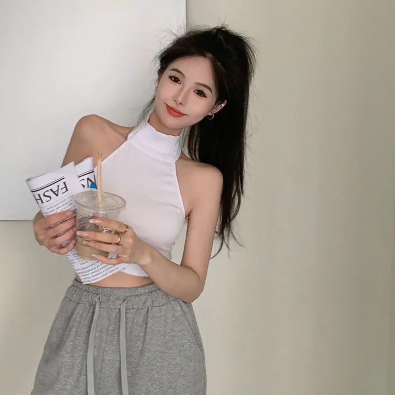 Nice Women Women's Clothing Vests Camis Hanging Neck Strap Tank Top Summer Sexy Spicy Girl Style Fit Show Slim Waist Sleeveless