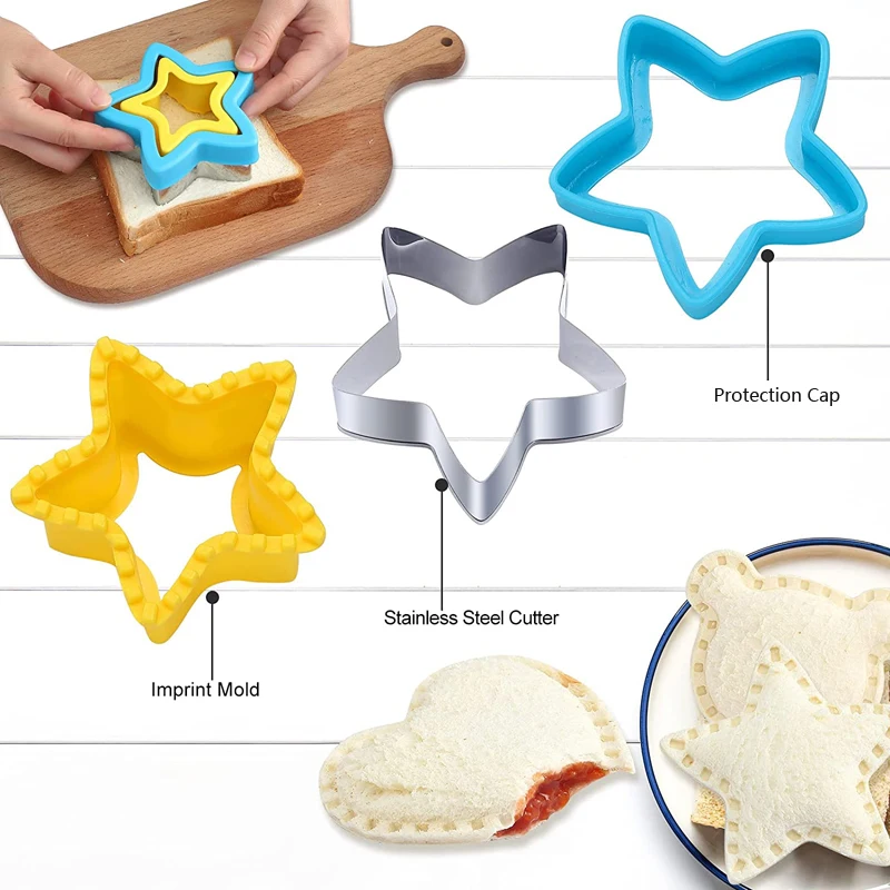 Cortadores de sandwich para niños, Cortadores de galletas, Cortador sandwich infantil, Moldes galletas, Molde de sándwich en forma de corazón de