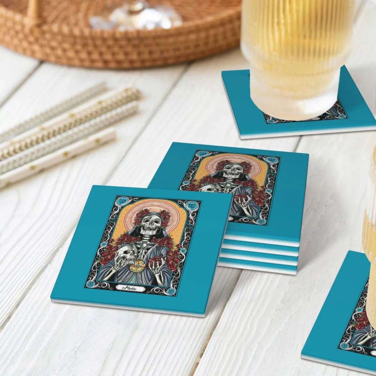 

Santa Muerte Spanish Coaster Ceramics Mat Table Decoration And Accessories Mat For Kitchen Placemats For Dinner Table Coffee Mat
