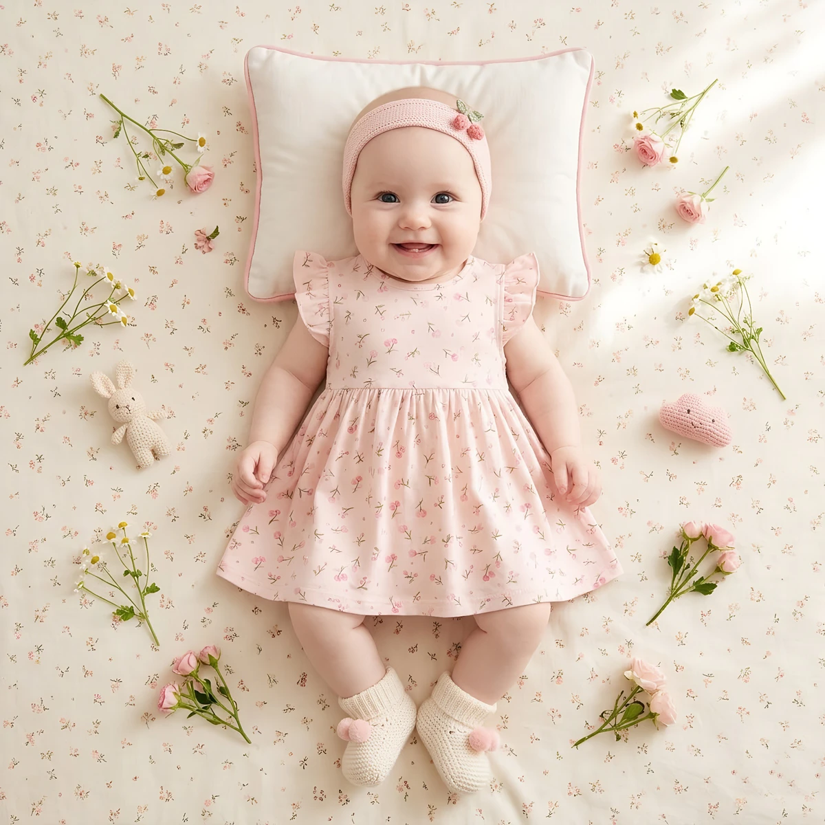 Kids Pink Flower Summer Cute Dress Vacation Children Girls Fashion Clothing
