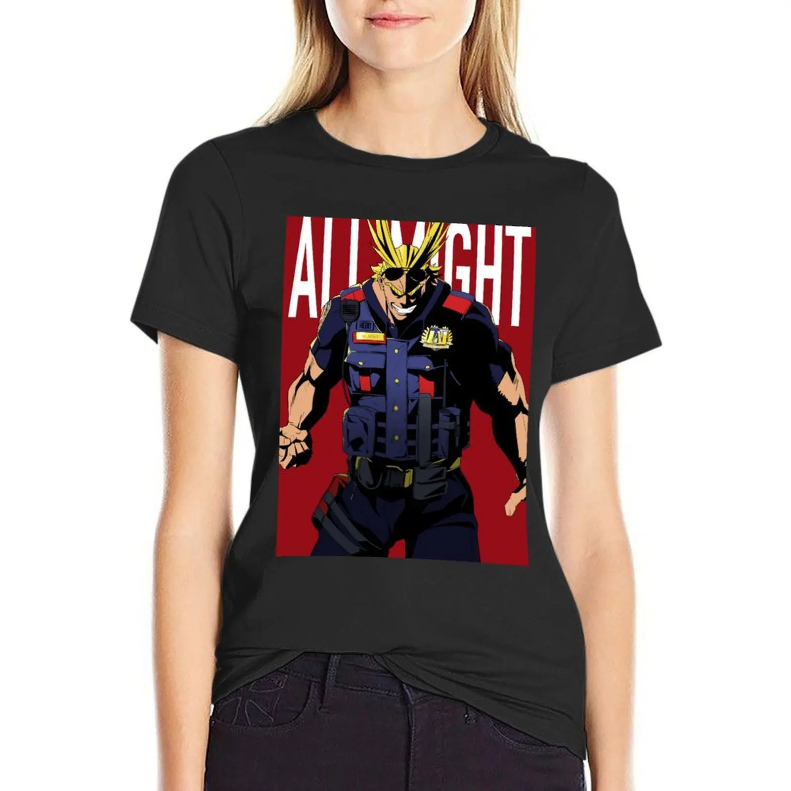 เสื้อยืดแขนสั้นเจ้าหน้าที่ allmight สีแดงเสื้อยืดผู้หญิงเสื้อผ้าผู้หญิง