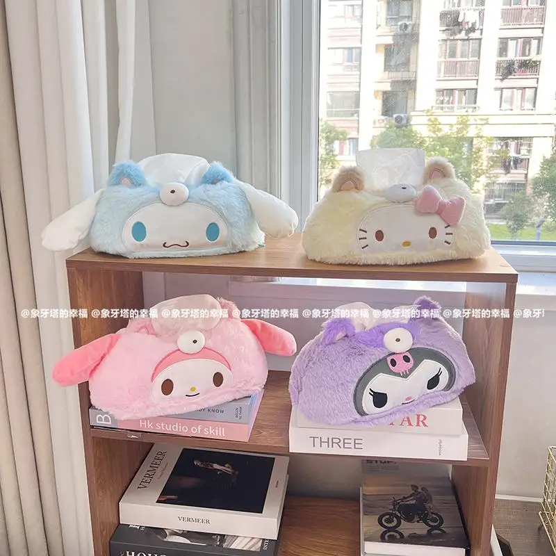 

Cartoon Sanrio Hello Kitty My Melody Kuromi Transformed Into Plush Tissue Cover Home Tissue Drawer Desktop Tissue Box Gift