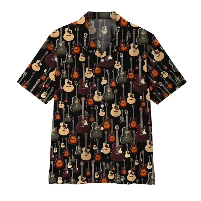 Electric Guitar Graphic Print Beach Shirts For Men Women Short Sleeve Casual Hawaiian Shirt Large Size Button Up Tshirt Blouse