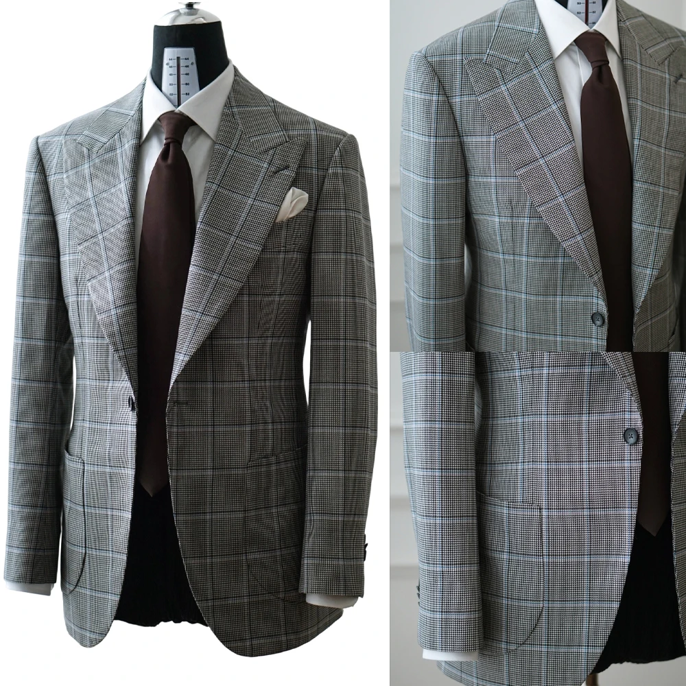 الترفيه معطف الزفاف للرجال بلغت ذروتها التلبيب منقوشة واحدة الصدر معطف الأعمال السترة السراويل 2 قطعة مخصص ملابس العريس