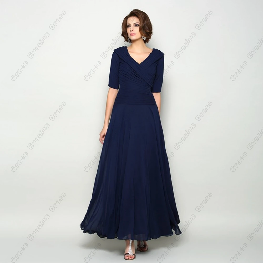 

Navy Blue Strapless Mother of Bride Dresses for Women Half Sleeve Wedding Party Dresses Ankle Length 2024 Robe De Soirée Summer