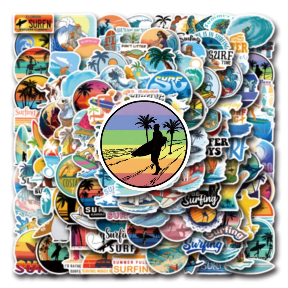 10/110pcs New Hawaii Summer Surfing Stickers Tropical Beach Surf Decals Travel Luggage Surfboard Water Bottle Wall Sticker Toy