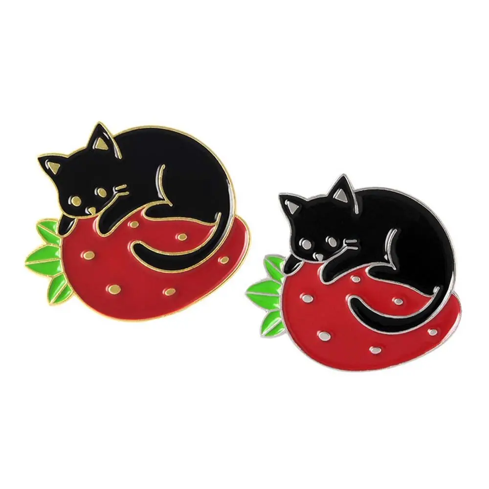 

Cartoon Gift for Kids Lapel Pin Badge Pin Strawberry Black Cat Lapel Brooch Brooches Pin Enamel Pin Cat Brooch