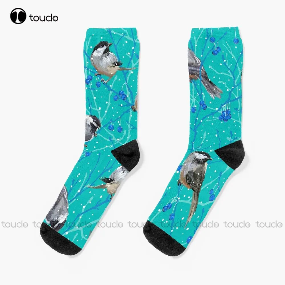 

Wintergreen Chickadees In The Snow Socks Black Long Socks Personalized Custom Unisex Adult Teen Youth Socks 360° Digital Print