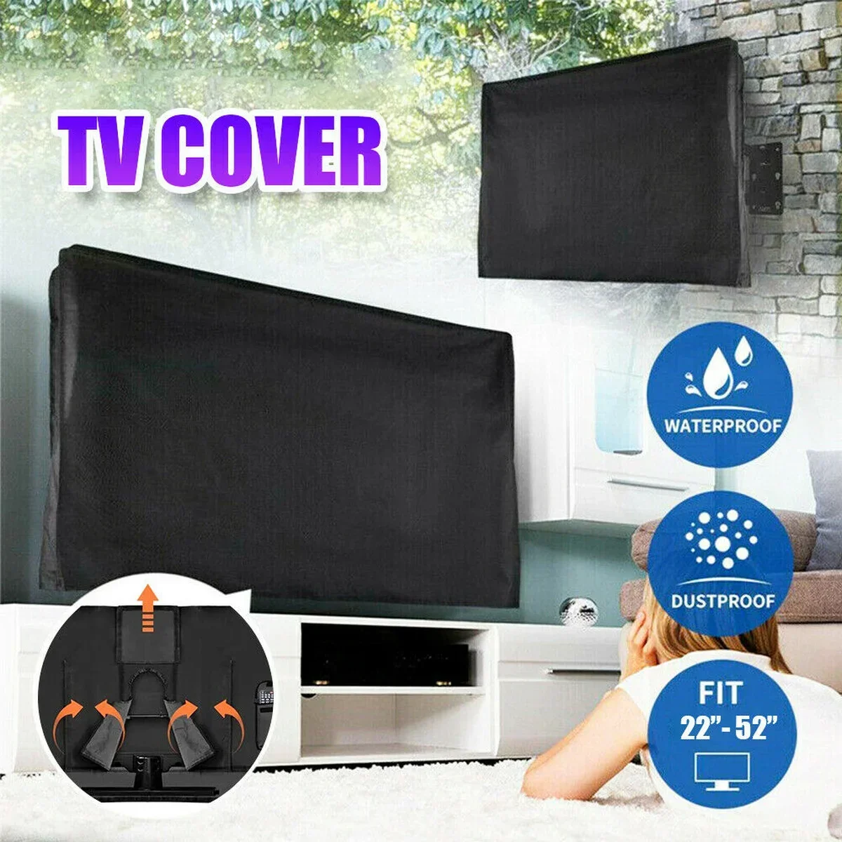 Outdoor TV Cover Waterproof Black Oxford Fabric Modern Simple 22\