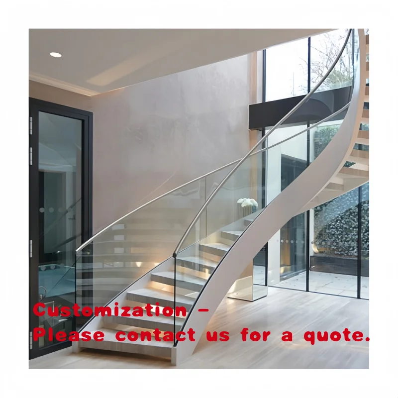 custom.Modern Indoor Stairs Furniture Apartment Projects Customized Glass Handrails Metal Curve Staircase