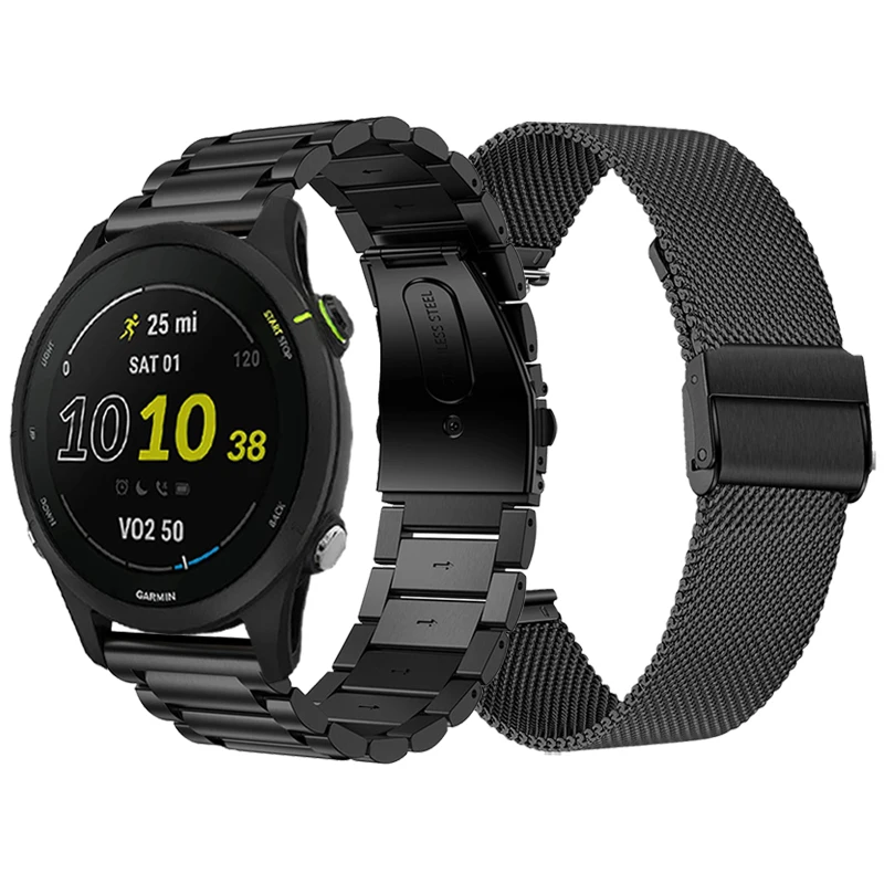 

Ремешок из нержавеющей стали для Garmin Forerunner 255 Music 55 245 645, металлическая сетчатая лента Vivoactive 4/CAME 2 Sq, сменный Браслет