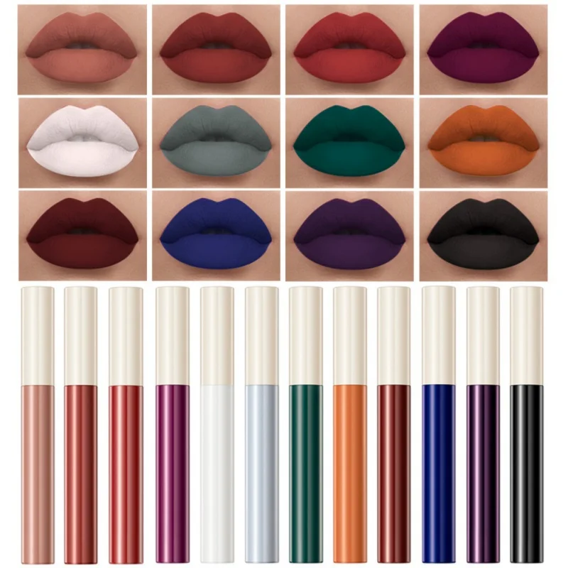 12Pcs/Set Matte Liquid Lipstick Waterproof Long Lasting Velvet Red Lip Gloss Tint Makeup Cosmetic Lipsticks Lipgloss