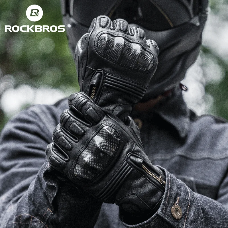 

ROCKBROS Winter Cycling Gloves Full Finger Leather Tactical Gloves Touch Screen Sports Protection Racing Motorcycle Bike Gloves