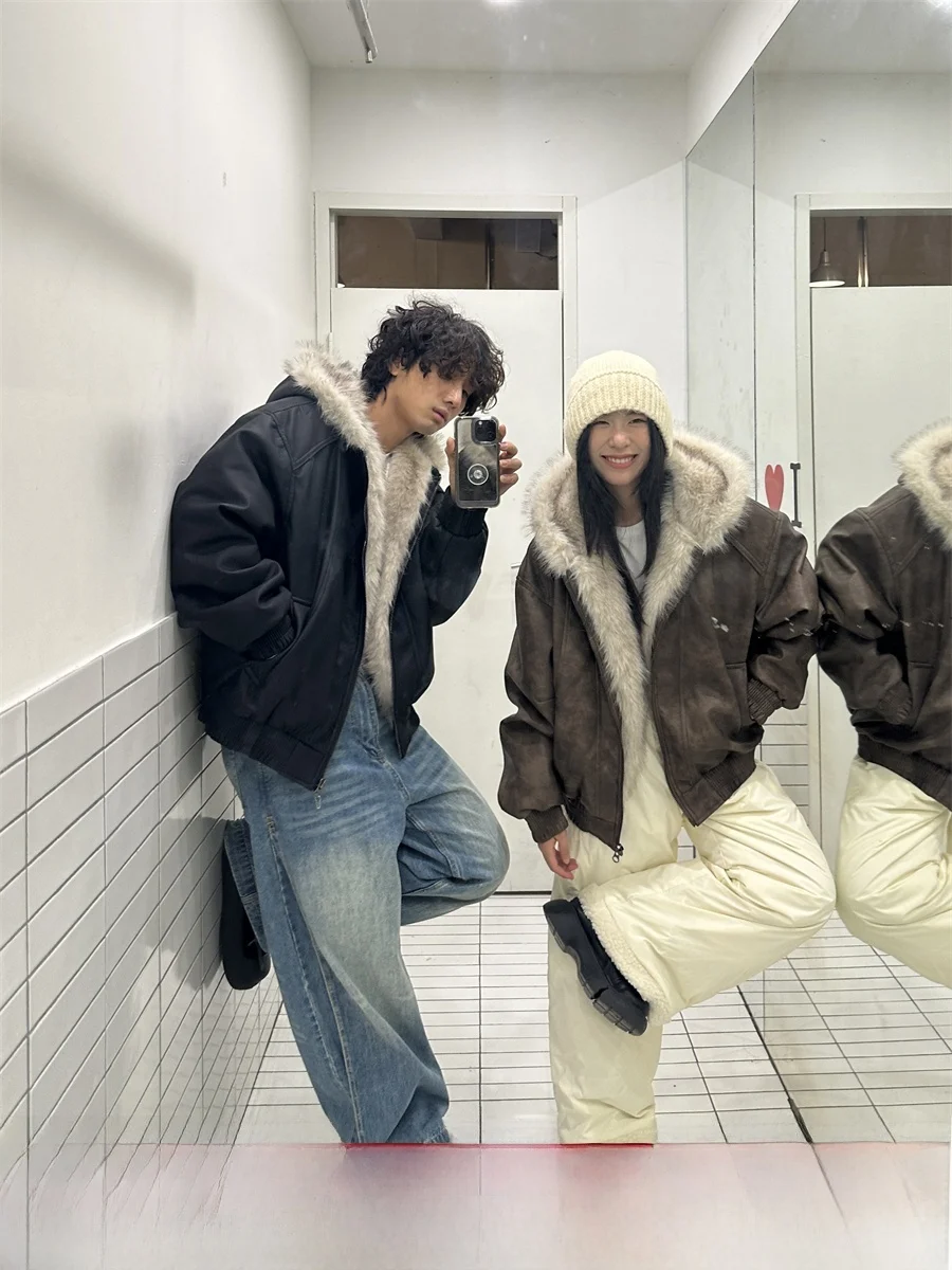 

Lonad American Sle с воротником из кроличьего меха, мужское свободное хлопковое пальто, осенне-зимняя верхняя одежда, длинное волокно из полиэстера, молния