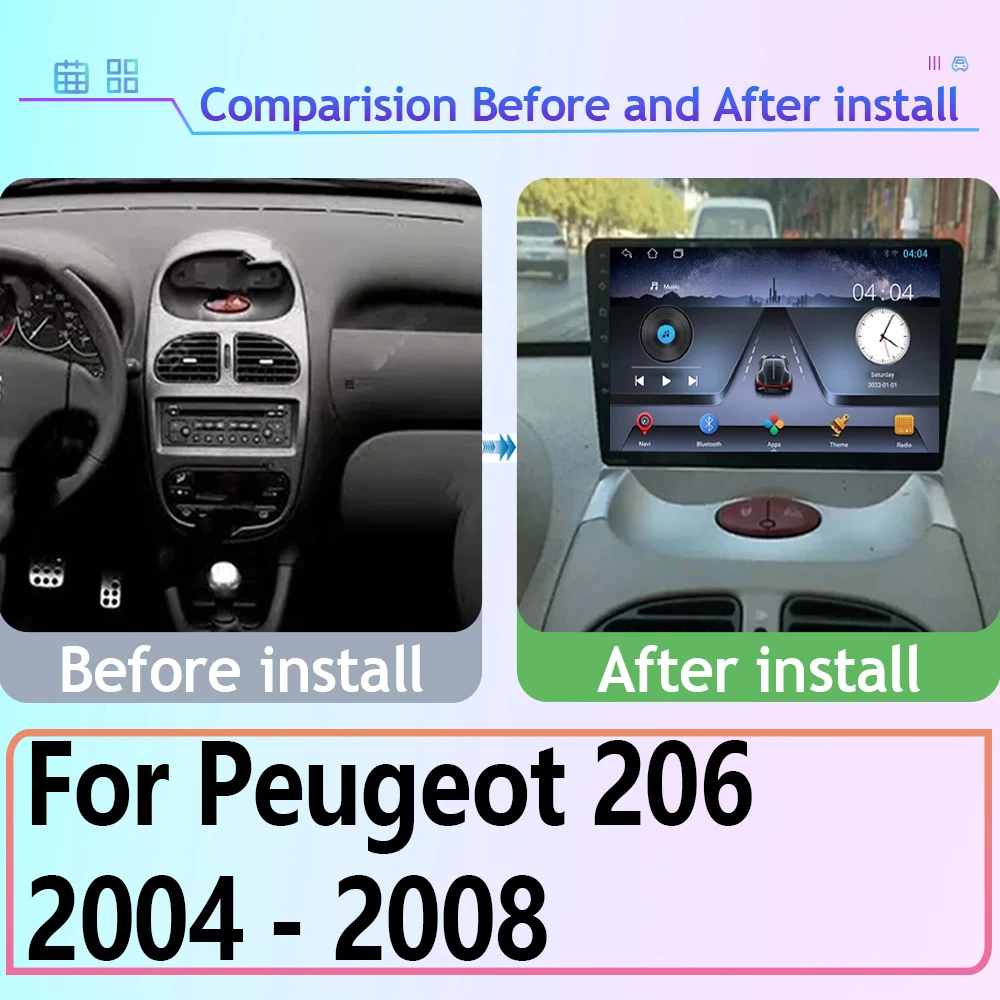 Android Auto For Peugeot 206 2004 - 2008 Multimedia Car Radio Player Navigation Head Unit GPS No 2Din DVD Stereo Carplay 5G WIFI