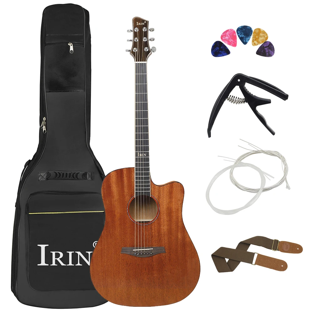 

40 Inch Acoustic Guitar 6 Strings Spruce Wood Panel Folk Guitarra with Guitar Bag Capo Strings Picks Strap Parts & Accessories