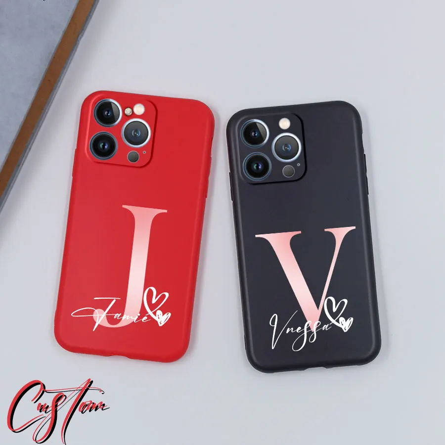 For Xiaomi Mi Note 10 Lite Redmi Note 11 11S 10S 9T POCO X3 Pro NFC Case Cover Personalized Custom Name Silicone Matte Red Love