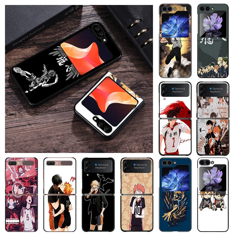 Black Matte Phone Case For Samsung Galaxy Z Flip6 Flip 6 5 4 3 Flip3 Flip4 Flip5 5G Anime Haikyuu Hinata Comic Hard Shell Cover