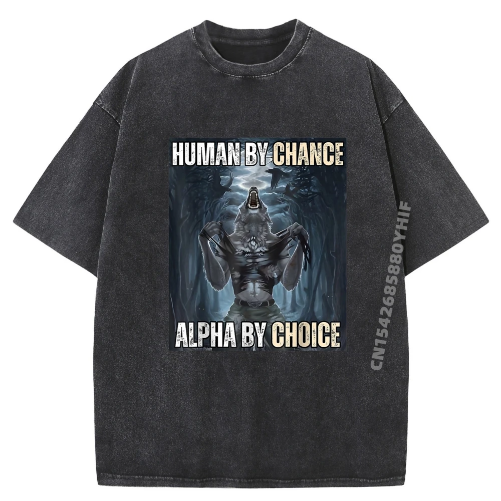 

Funny Human By Chance Alpha By Choice Graphic Tshirt Men High Quality Mens Washed Vintage Shirt Leisure Tops