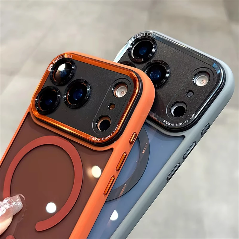 For Magsafe Translucent Metal Camera Bumper Phone Cases For iPhone 17 16 15 14 Pro Max Air Case Magnetic Shockproof Armor Cover view 4