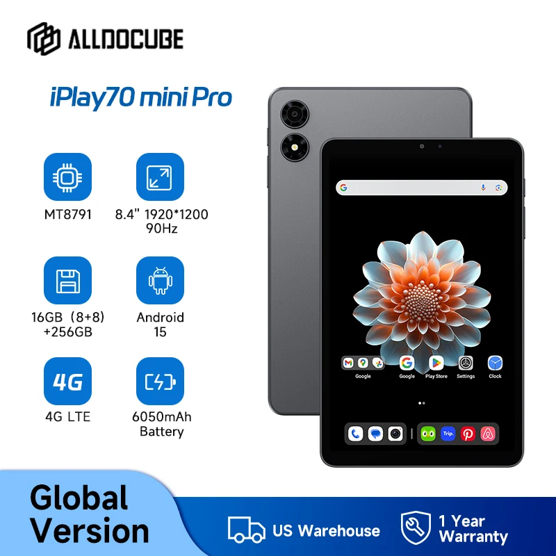 

ALLDOCUBE iPlay70 mini Pro Tablet 8.4" 90Hz Display MT8791 16GB RAM 256GB ROM Android15 6050mAh 4G LTE Tablet