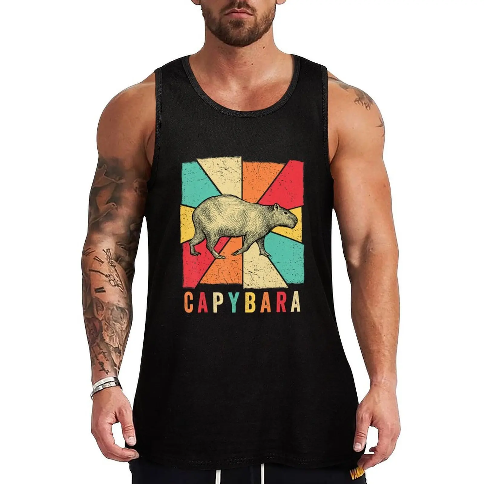 

Retro Vintage Style Capybara Capybara Tank Top Men sleeveless tee Men's gym clothing t shirts