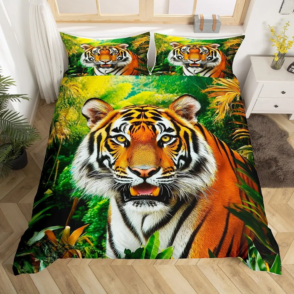 Tiger Duvet Cover Twin Queen African Animal Bedding Set Wild Safari Animal Comforter Cover for Child Teen Adult Bedroom Decor
