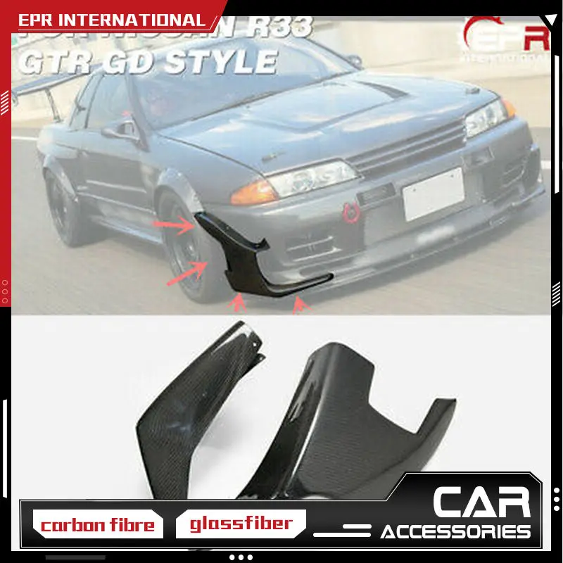 Carbon Fiber Black Glossy Finished For Nissan R33 Skyline GTR GD Style Front Bumper Canard Body Exterior Accessories kit