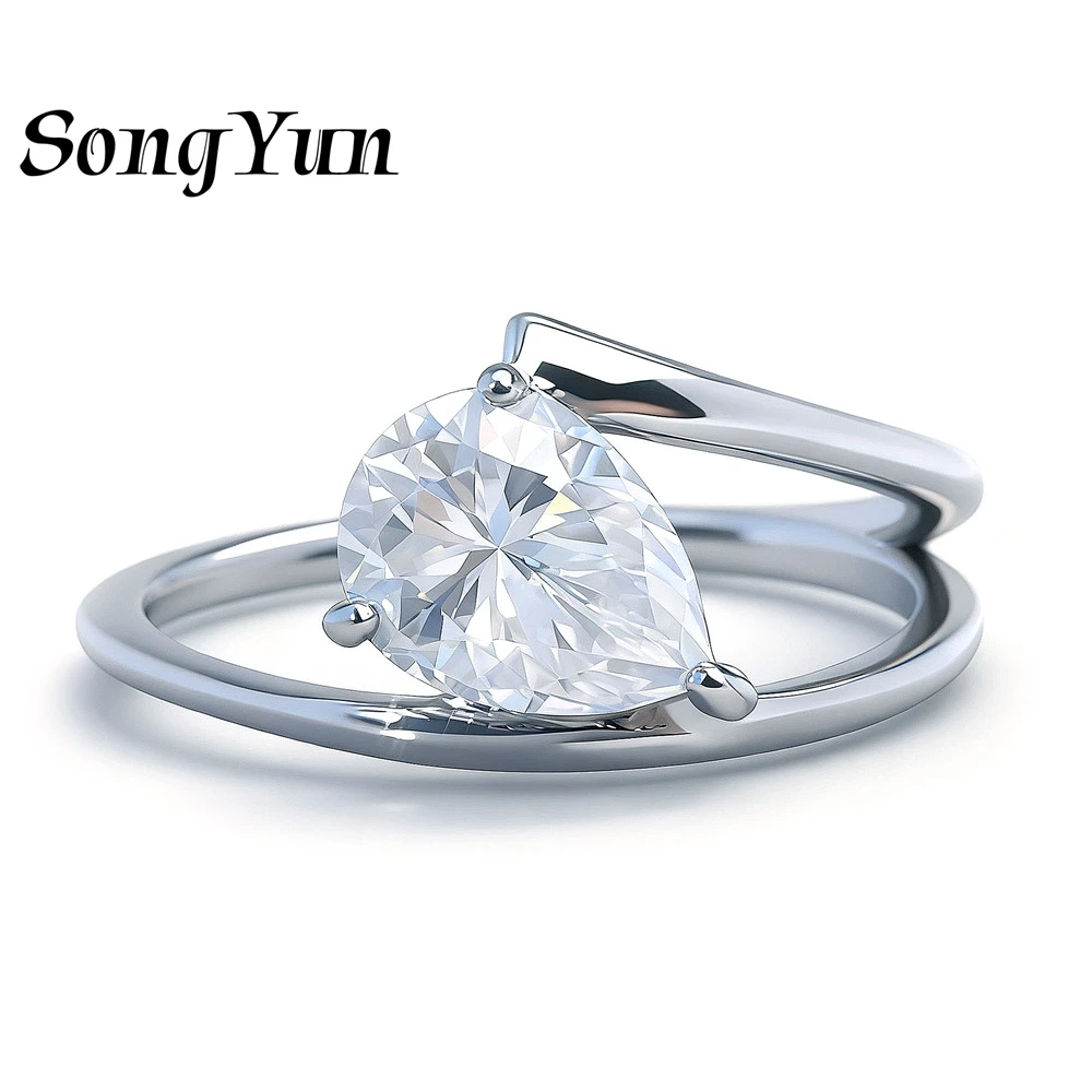 

SongYun Jewelry 925 Sterling Silver Ring Moissanite D Color VVS1 Designer Round Royal Bride Rings Diamond Accessories