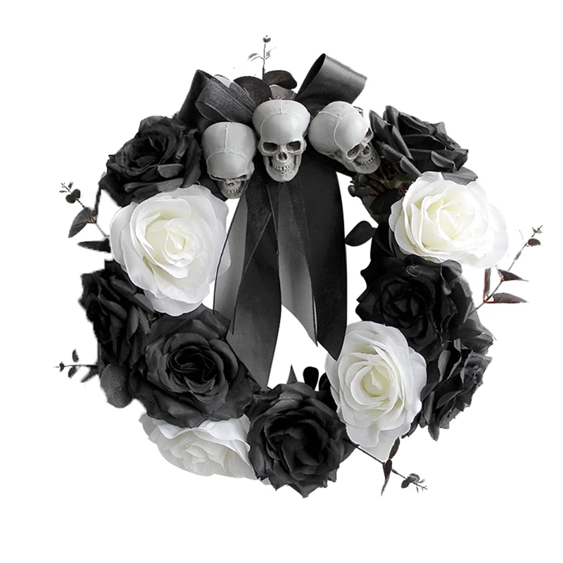 

Skull Door Hanging Garland Black Decor Halloween Garland Floral Wreaths For Front Door Halloween Skull Rose Wreath