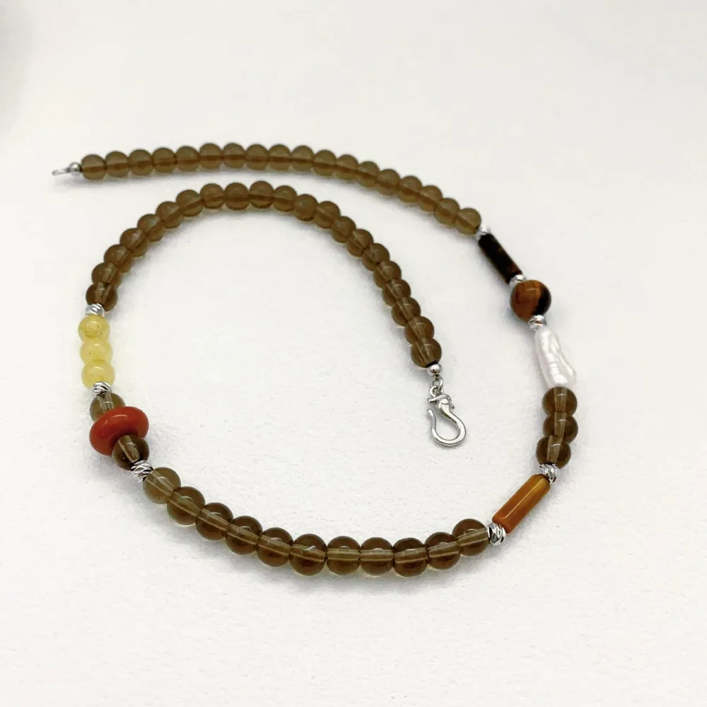 خريف شتاء موضة جديدة حجر الشعر الأصفر غير النظامية مثقف اللؤلؤ النمر حجر اليد مطرز شخصية قلادة متعددة الاستخدامات #1