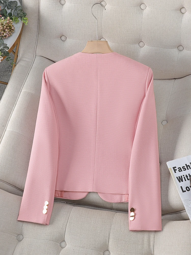 Black Apricot Pink Ladies Casual Blazer Women Female Long Sleeve Single Breasted O-Neck Jacket Coat For Autumn Winter