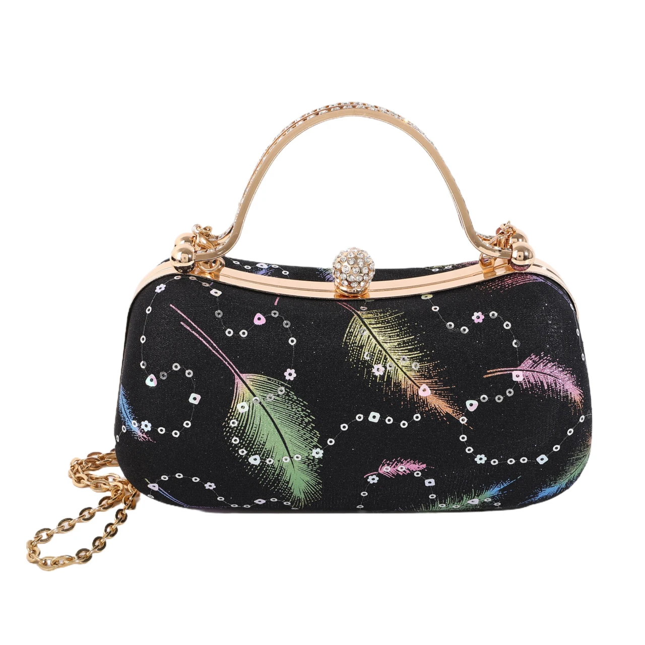 Retro Minaudiere Bags Lady Elegant Party Handbags Prom Cocktail Purses Classic Feather and Sequins Evening Bags Crossbody Bags