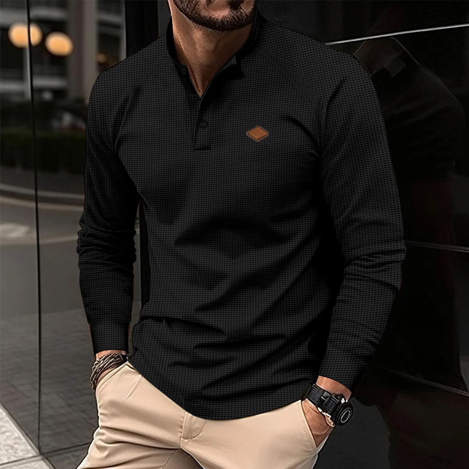 The new autumn men's fashion long-sleeved Polo shirt, men's casual and social wear T-shirt top