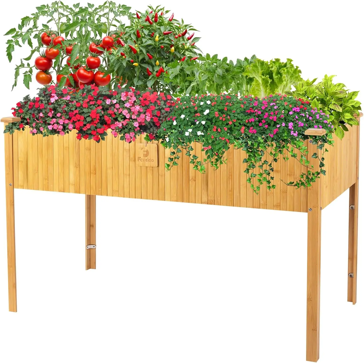 

Приподнятая бамбуковая кашпо с ножками для садоводства на открытом воздухе, приподнятая кровать для трав и овощей (48x25x30 дюймов)