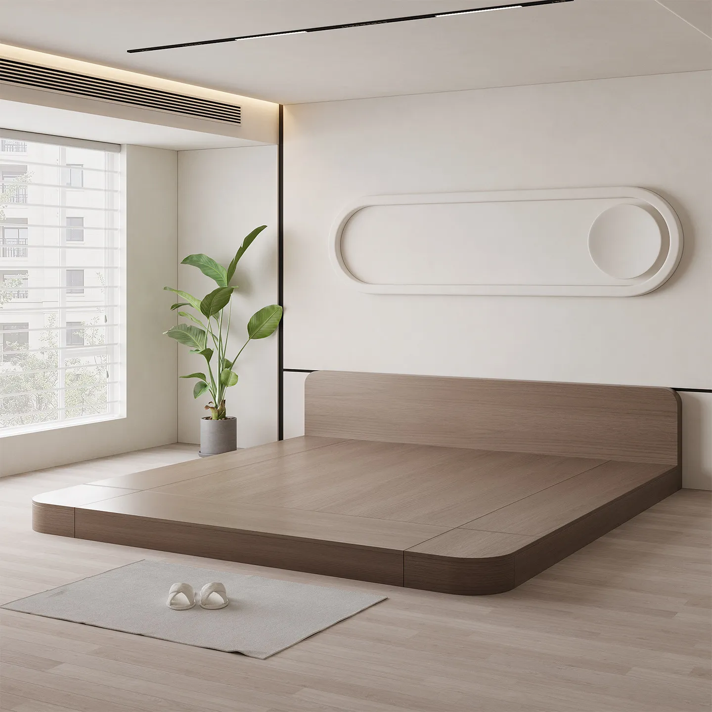 Japanese-style tatami bed Double floor-to-ceiling bed Floor floor low bed Customized solid wood arc rounded corner king-size low