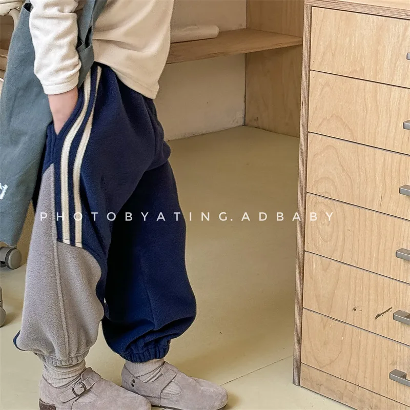 2025 Winter New Children Fleece Trousers Solid Boys Warm Sweatpants Plus Velvet Thick Girls Harem Pants Cotton Kids Casual Pants