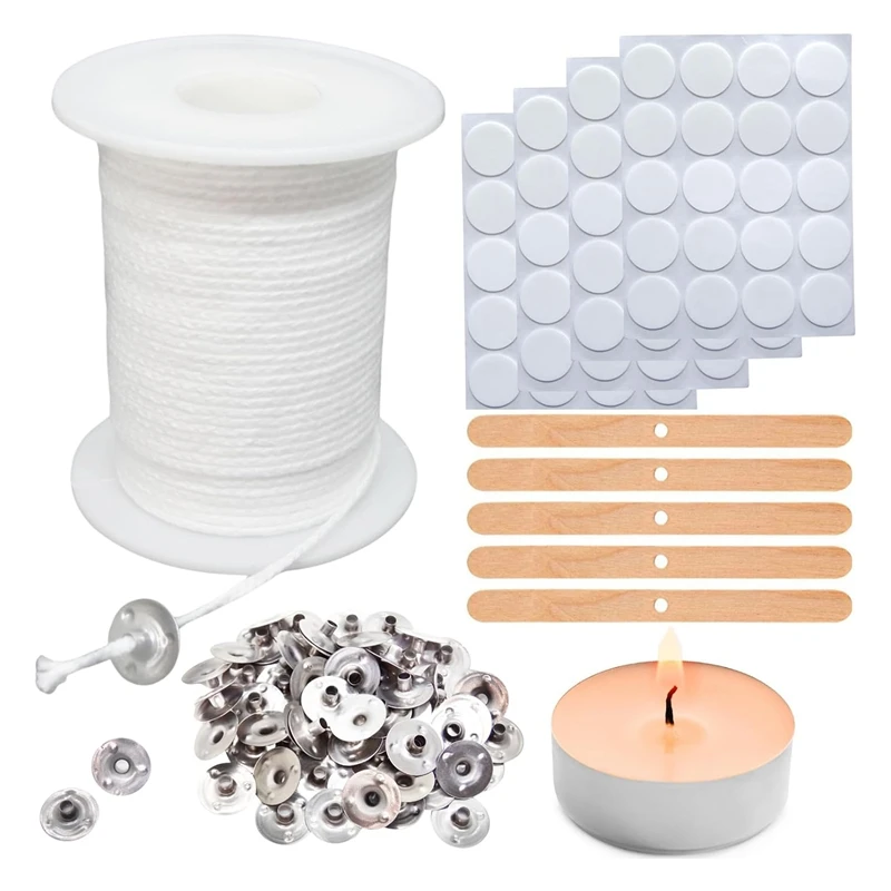 100 Pcs Candle Wick Sustainer Tabs 80Pcs Candle Wick Stickers 5Pcs Wooden Candle Wick