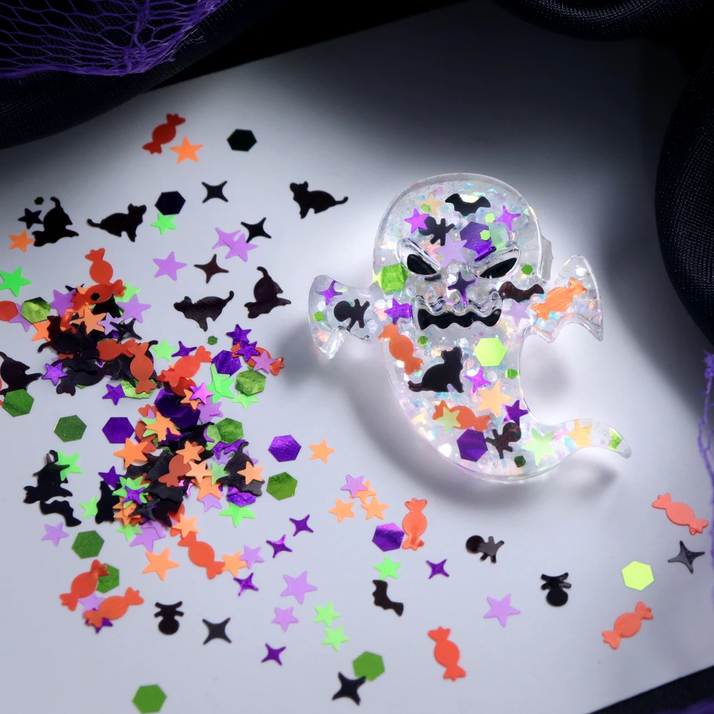 5g Cute Halloween Sequins For Resin Mold Filling Black Cat Bat Star Candy Glitter Resin Charms Fillers Halloween Gift DIY Decor