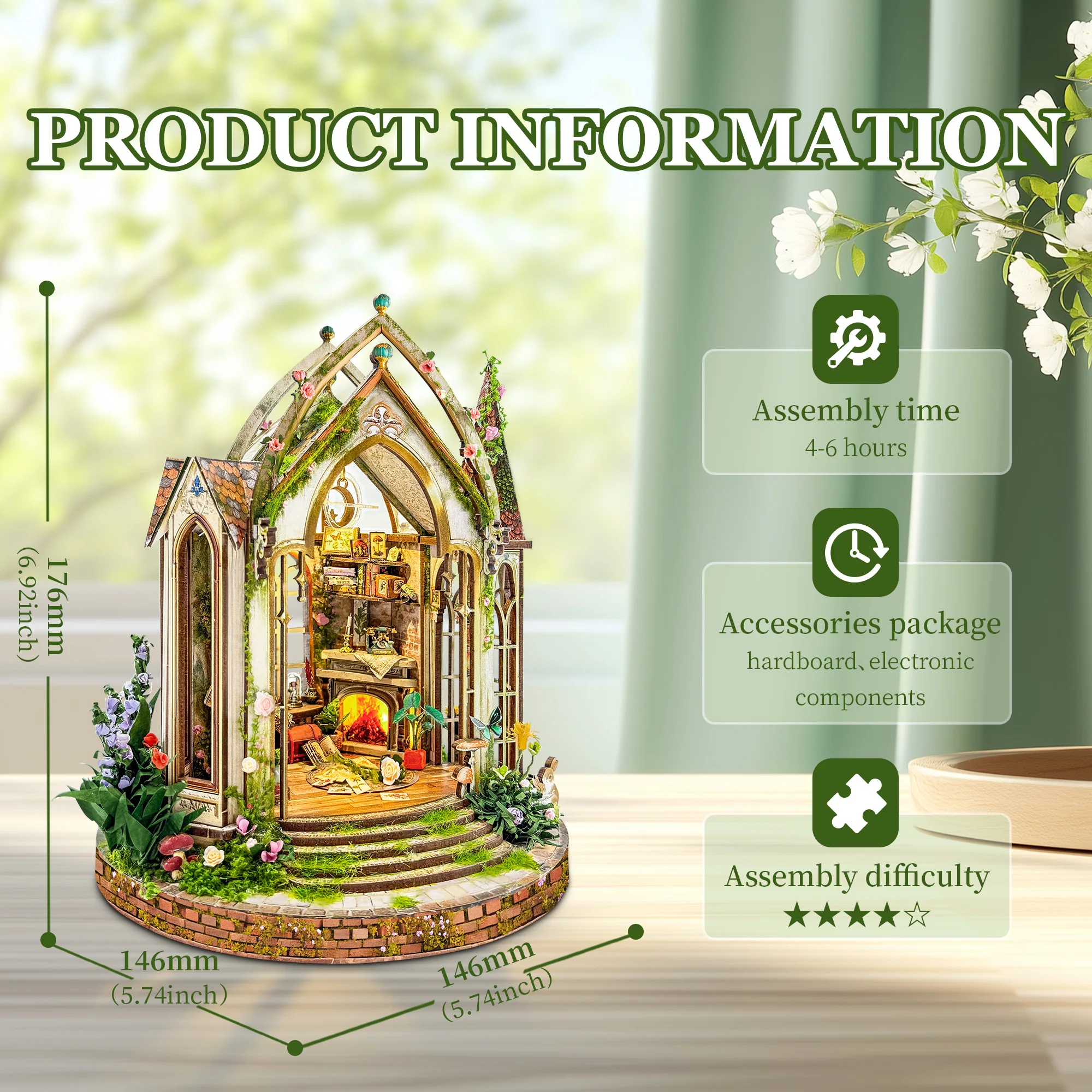 Diy de madeira dreamland floral estúdio livro nook prateleira inserção kit modelo em miniatura estante com luz estante para amigos presente