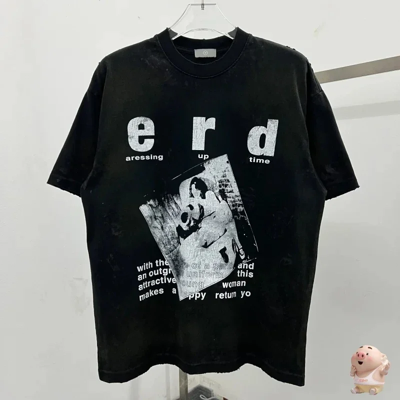 

24SS New Worn-Out Enfants Riches Deprimes T Shirt Men Women Loose Pattern Print Mud Dyeing ERD T-Shirt Tee