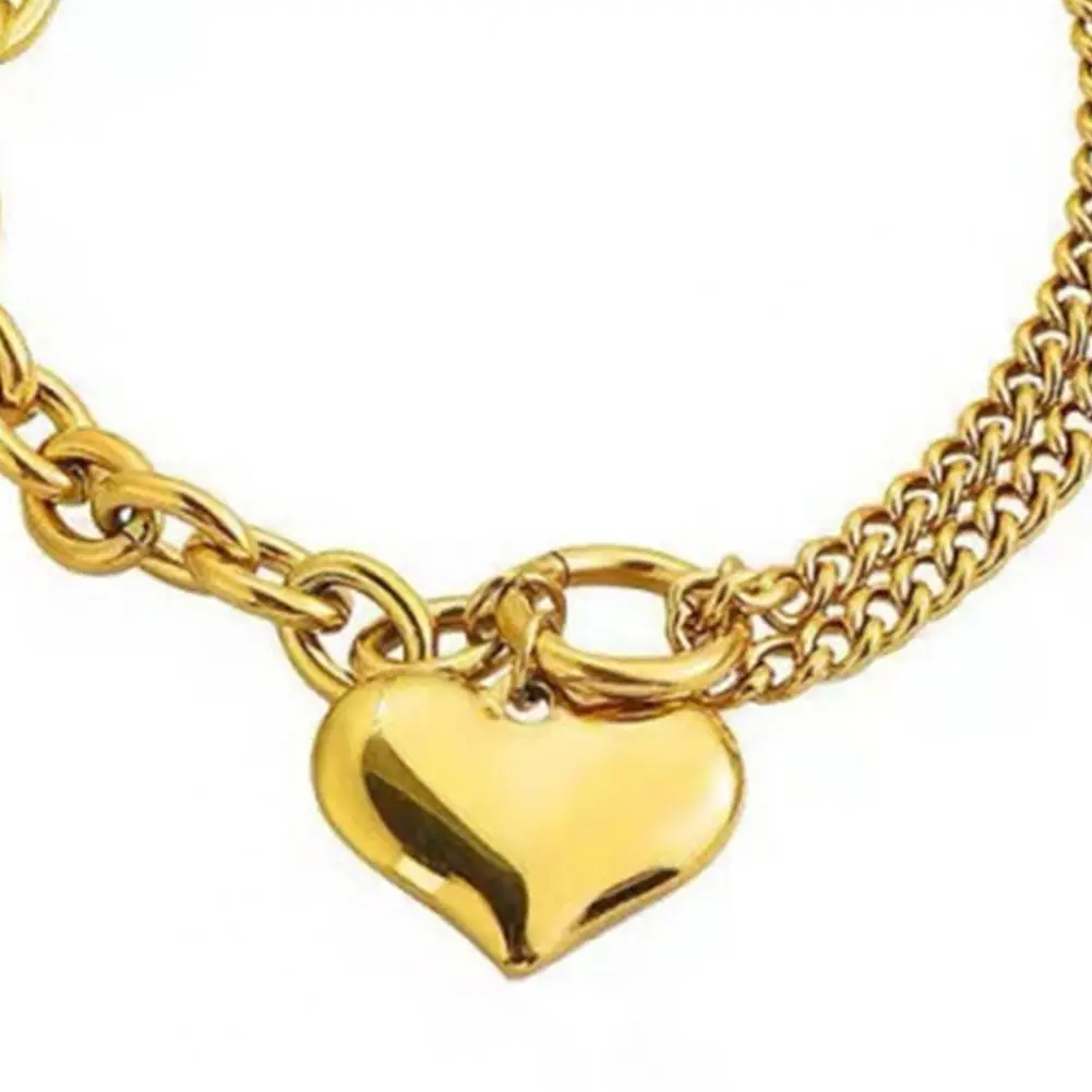 Adjustable Fit Bracelet Adjustable Women’s Bracelet with Extended Tail Chain Double-layered Link Design Heart Charm for Her