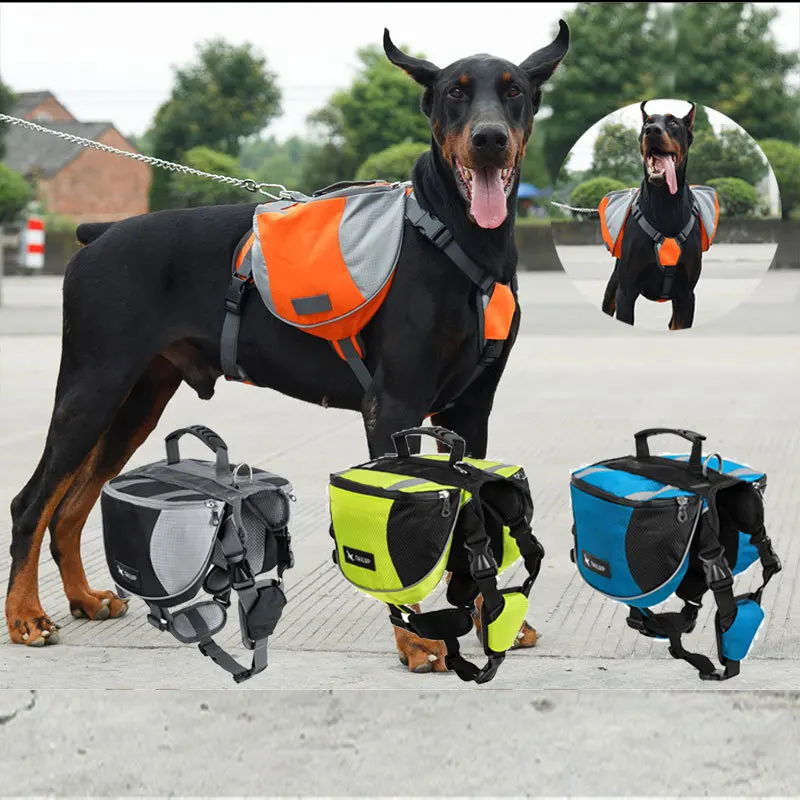 Oxford Fabric Outdoor Dog Backpack Double snack bag, dog training bag Waterproof Reflective Saddle Bag Medium Large Dog Tactical