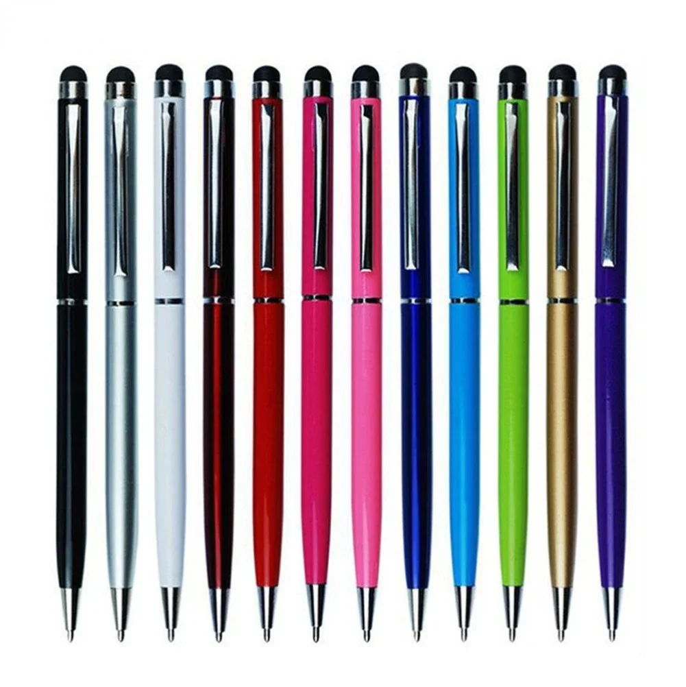 500pcs 2 in 1 Capacitive Touch Screen Stylus Universal Roller Ballpoint Pen For iPhone iPad Samsung Mobile Phone Pencil