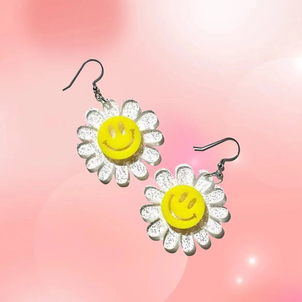 1Pair DIY Yellow Sunflower Smiling Face Design Dangle Earrings Cute Elegant Style Delicate Gift For Women Girls Jewelry